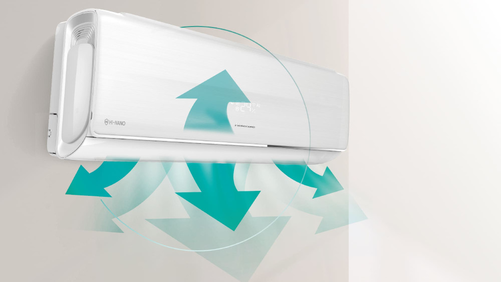 Oscilación automática 4D para distribuir mejor el aire Este modelo incorpora oscilación automática vertical y horizontal, también conocida como distribución de aire 4D. Esta función permite repartir el aire de forma más homogénea por toda la estancia, evitando que el flujo se concentre en un único punto. Gracias a esta distribución, la climatización resulta más agradable, se alcanza antes la temperatura deseada y se mejora la sensación de confort tanto en frío como en calor.